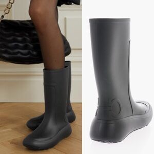 Ferragamo Gancini Logo PVC Rain Boots Black